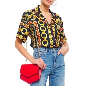 Sandro Paris Mathias Silk Twill Chain Print Button Down Blouse Like New
